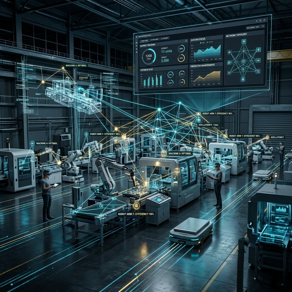 Smart factory automation dashboard and IoT nodes representation