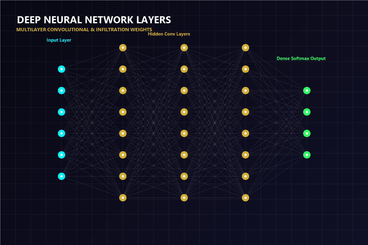 Deep Neural Network Layers showing input, hidden, and output classification steps