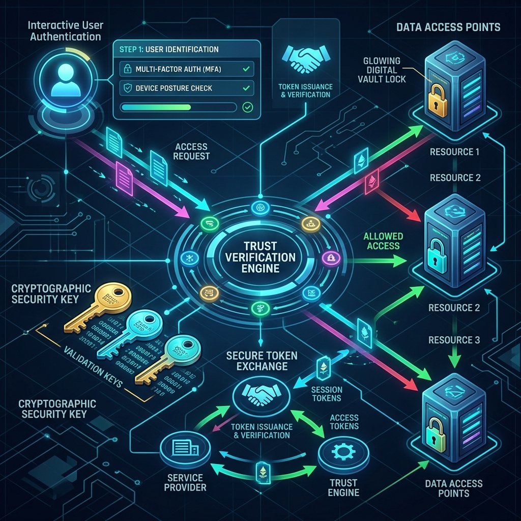 Cryptographic digital locks and authentication flow visualizing Zero Trust architecture